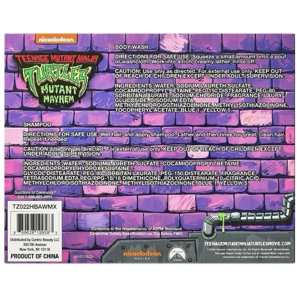 Teenage Mutant Ninja Turtles, Berry Scented 4 Piece Bath Set, Shampoo & Wash